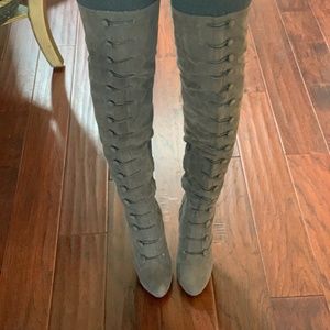 BAKERS over-the-knee, thigh-high grey heeled boots